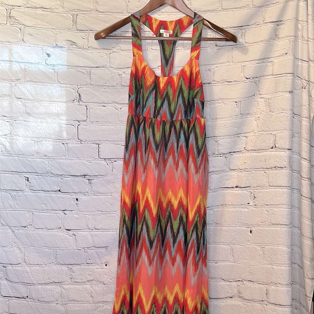 Xhilaration Orange Pink Green Chevron Halter-Style Maxi Dress Size Medium